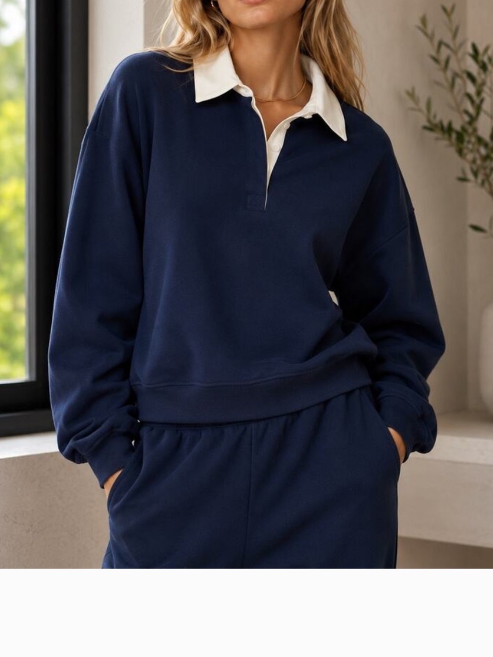 J Crew‎ NWT long sleeve Scuba-knit rugby sweatshirt oversized navy blue - Picture 2 of 12